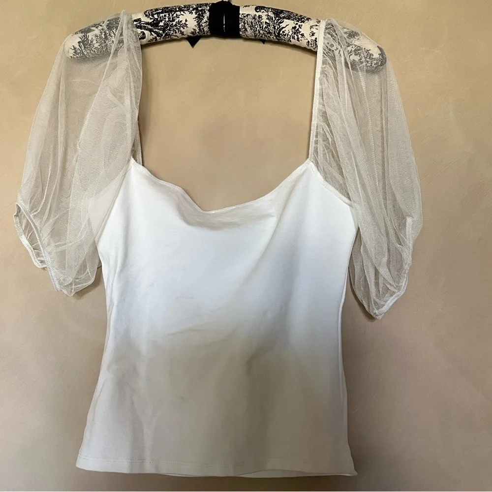 Free People Intimately Ivory  Puff Sleeve Cami  Blouse size S -NWT